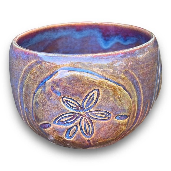 Sand Dollar Pink & Blue Stoneware Pottery Planter/Sea Shell Lover Gift 4x4” - Picture 8 of 11